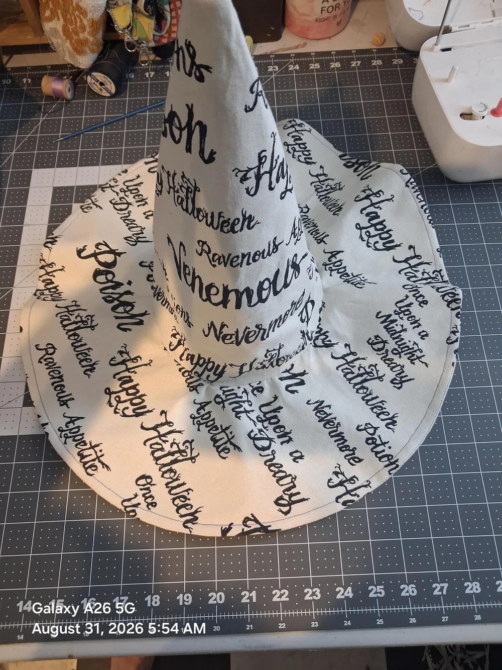 White and Black Script Witch Hat - Halloween Party Hat